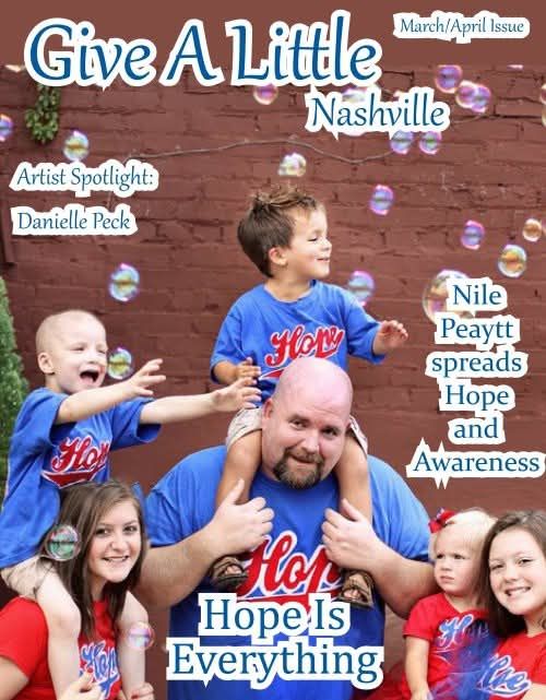 March/April cover: a family in Hope shirts with bubbles