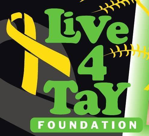 Live 4 Tay Foundation logo with a gold awareness ribbon and softball stitching